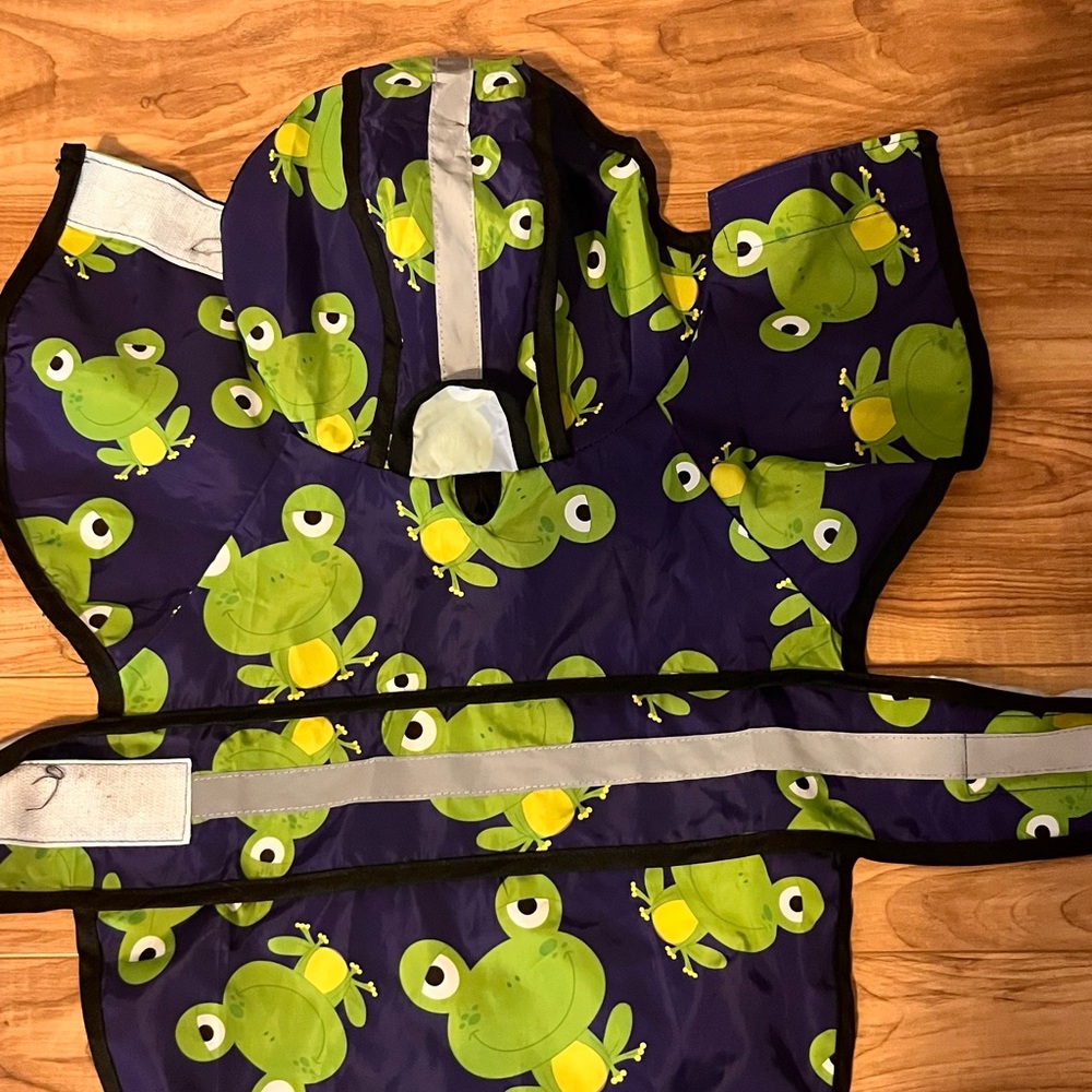 Frog Print Dog Raincoat - Blue and Green Size medium
